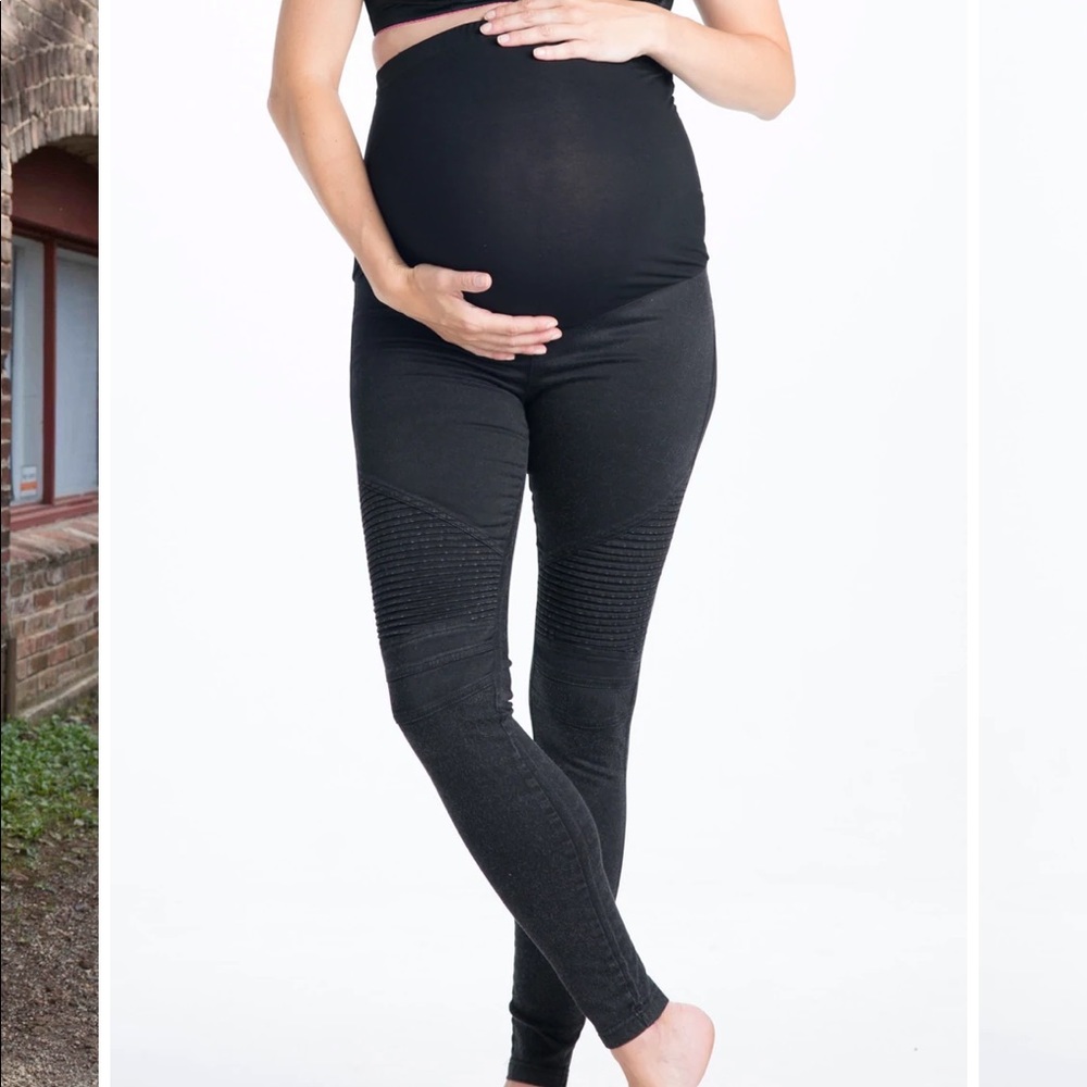 Preggo Leggings Black Out Moto NWT